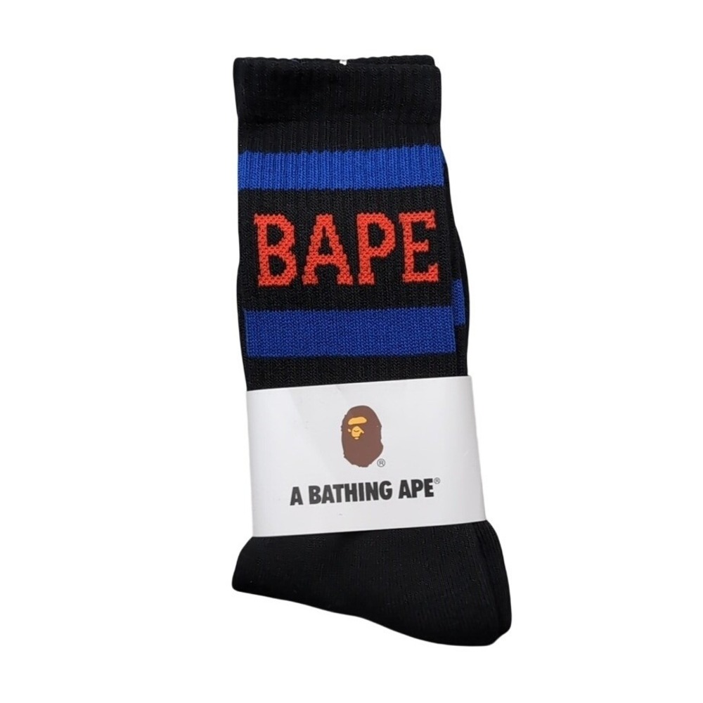 Bape Crew Socks Logo Striped Mens Womens Unisex Size 9-11 Black Blue Red